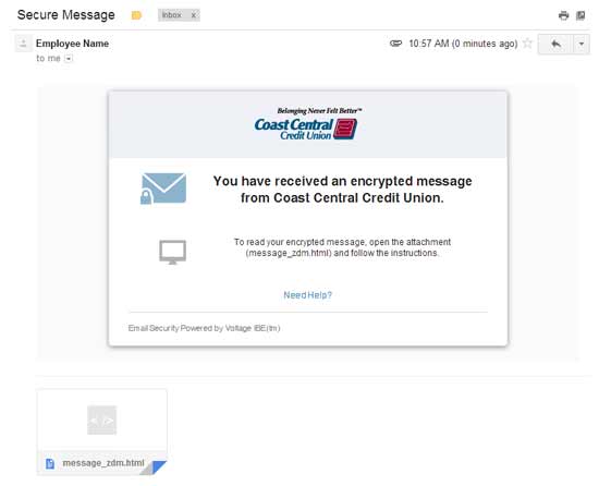 screen grab of secure email form